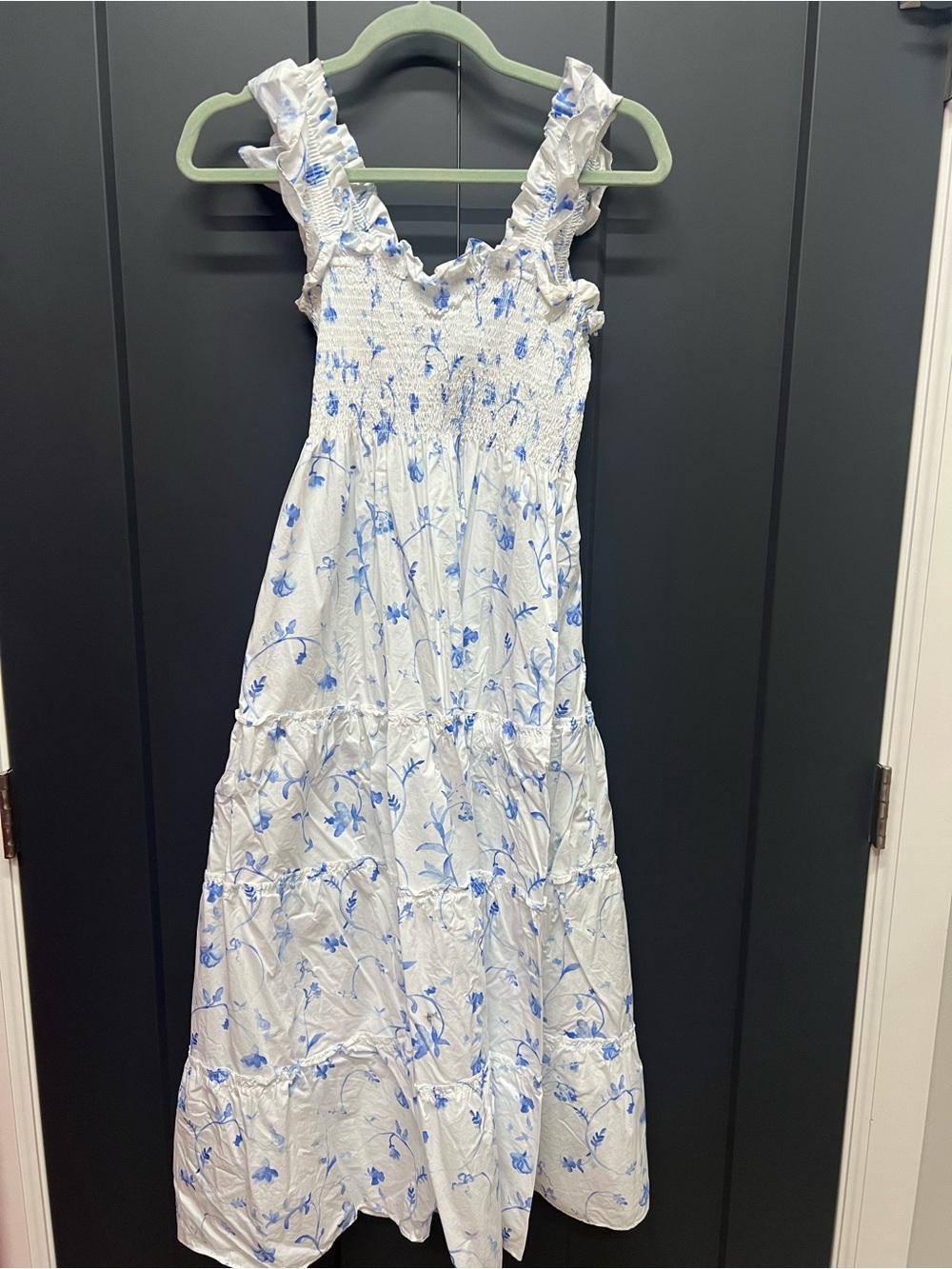 Hill House White Midi Dress with Blue Floral Print